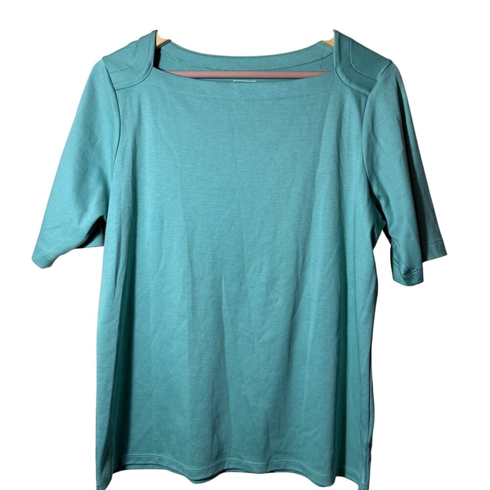 L.L. Bean Pima Cotton Envelope Neck Women's Green Dark Celadon Tee‎ Sz L Reg